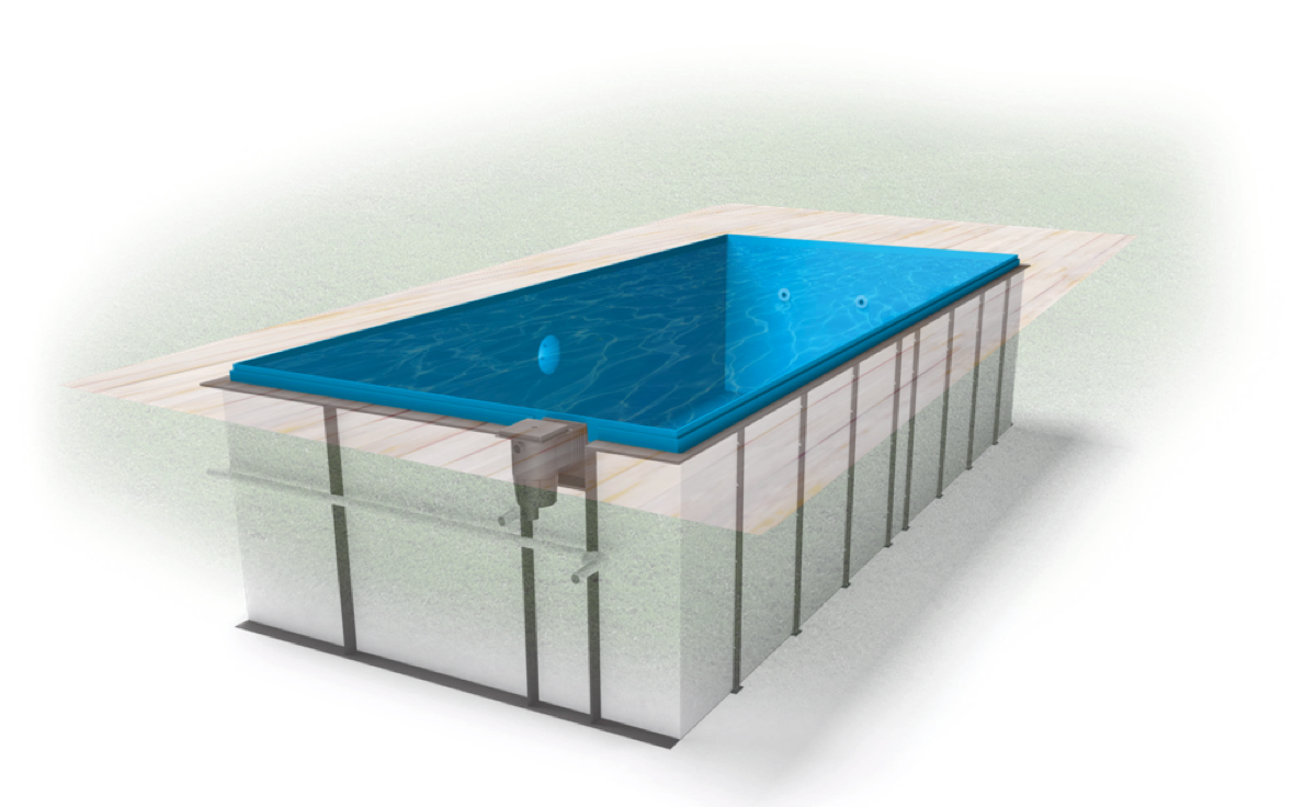 Pool mit Skimmer - technischer Aufbau